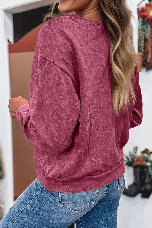 Saved by Grace Embroidery Berry Mineral Wash Loose Sweatshirt