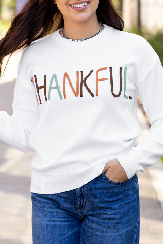 Thankful Embroidered Sweater